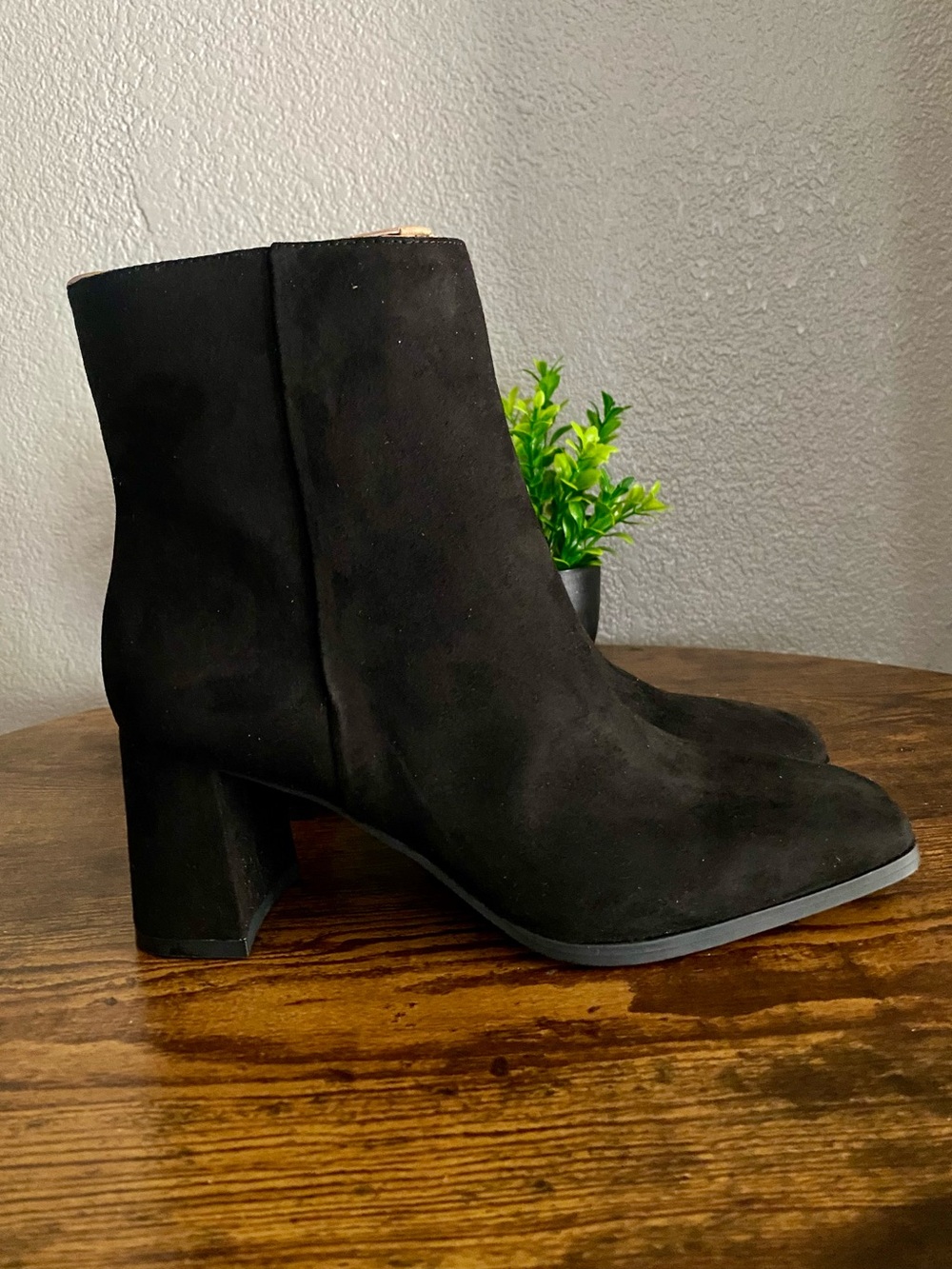 INC International Concepts Black Suede Block Heel Ankle Booties